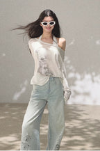 Asymmetric Wool-Modal Lightweight Off-Shoulder Knit T-shirt