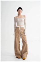 Off-Shoulder Cropped Fitted Long Sleeve T-Shirt