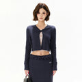 Navy Lace Panel Two-Piece Knit Set