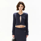Navy Lace Panel Two-Piece Knit Set