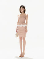 Elegant Tweed Off-Shoulder Two-Piece Skirt Set