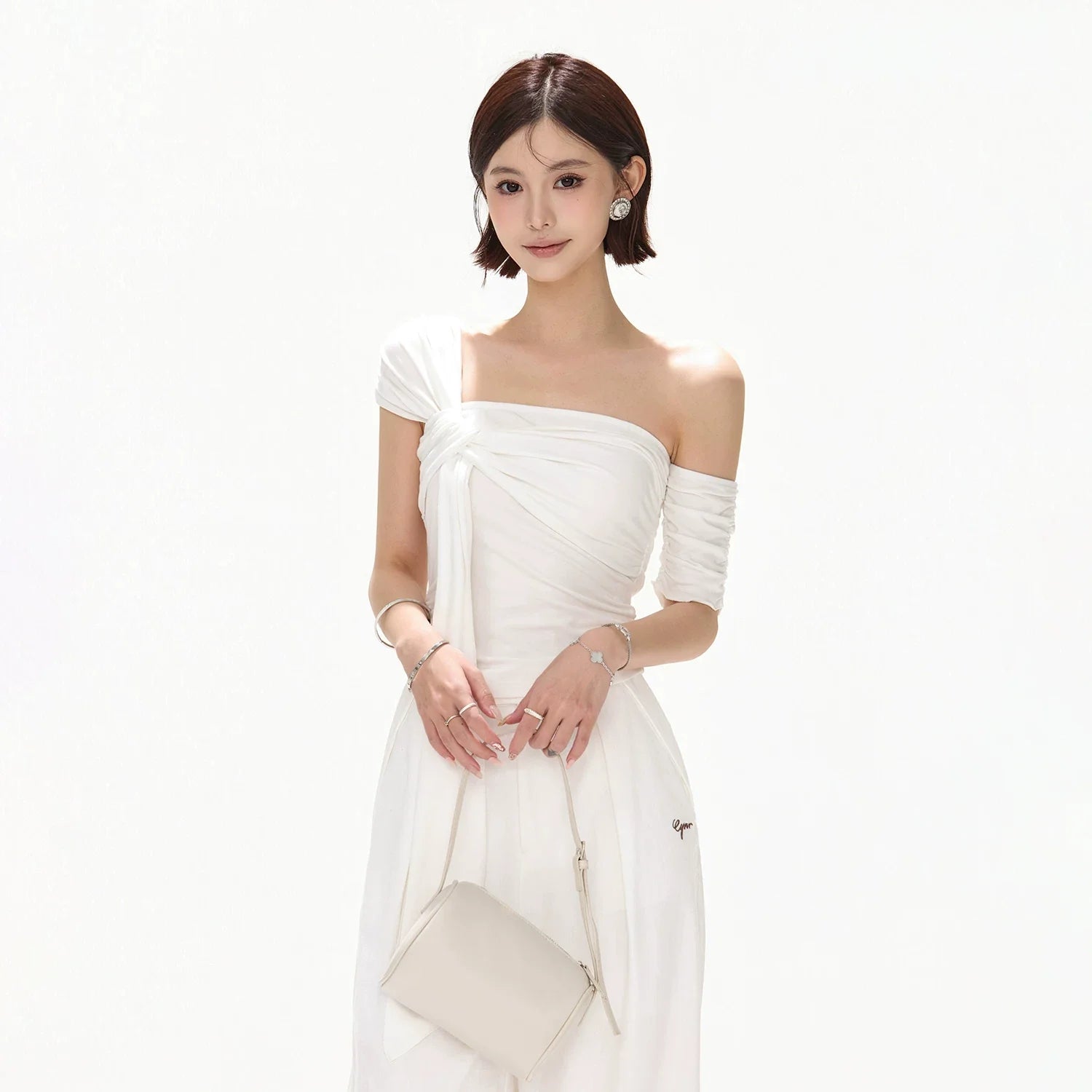 Minimalist Draped One-Shoulder Knit Top