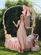 French Sweet Floral Corset Slip Pink Dress