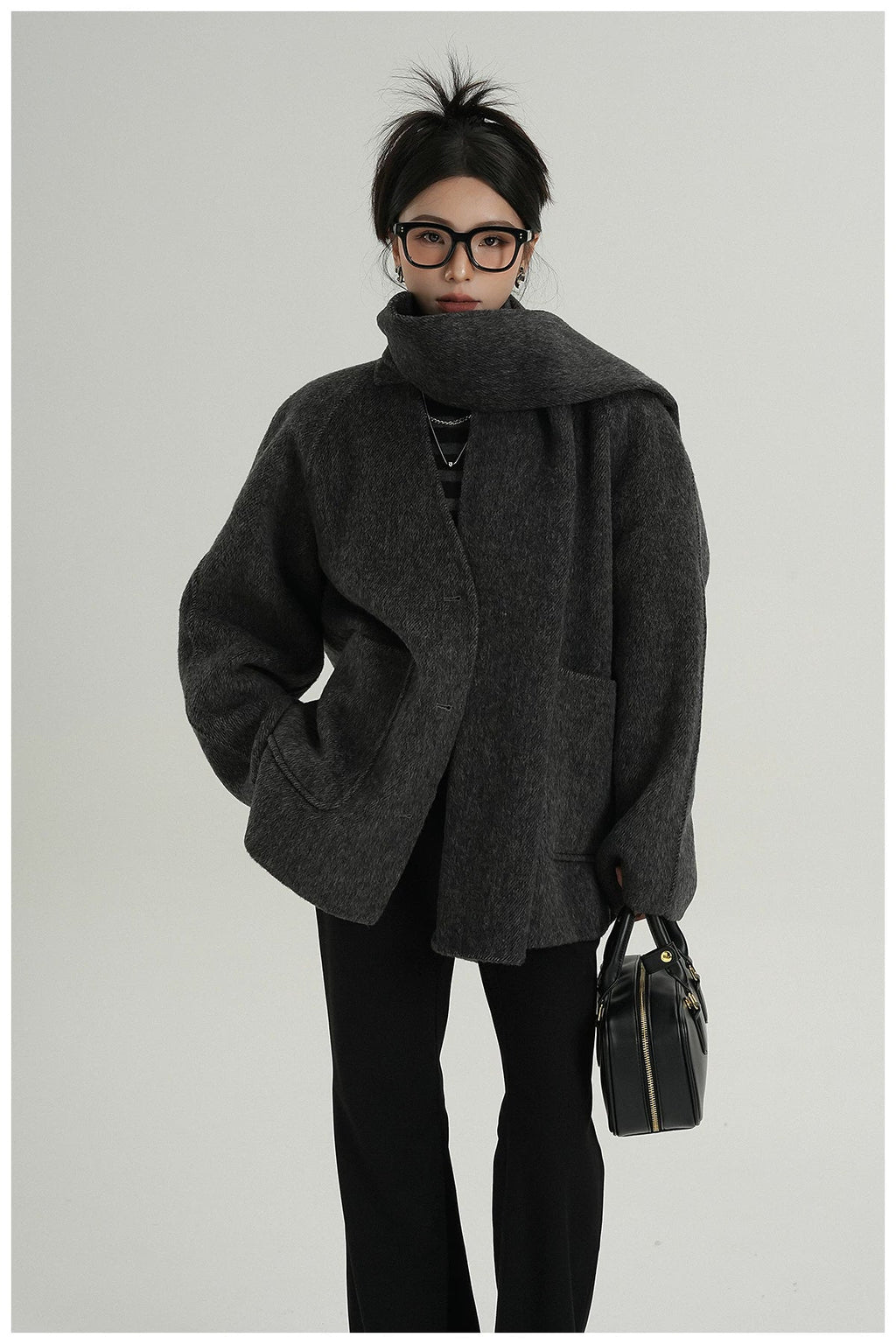 Scarf-Detail Cropped Wool Jacket