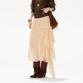 Faux-Belt Tiered Chiffon Maxi Skirt