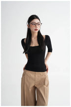 Lyocell Open-Back Fitted Mid-Sleeve T-Shirt