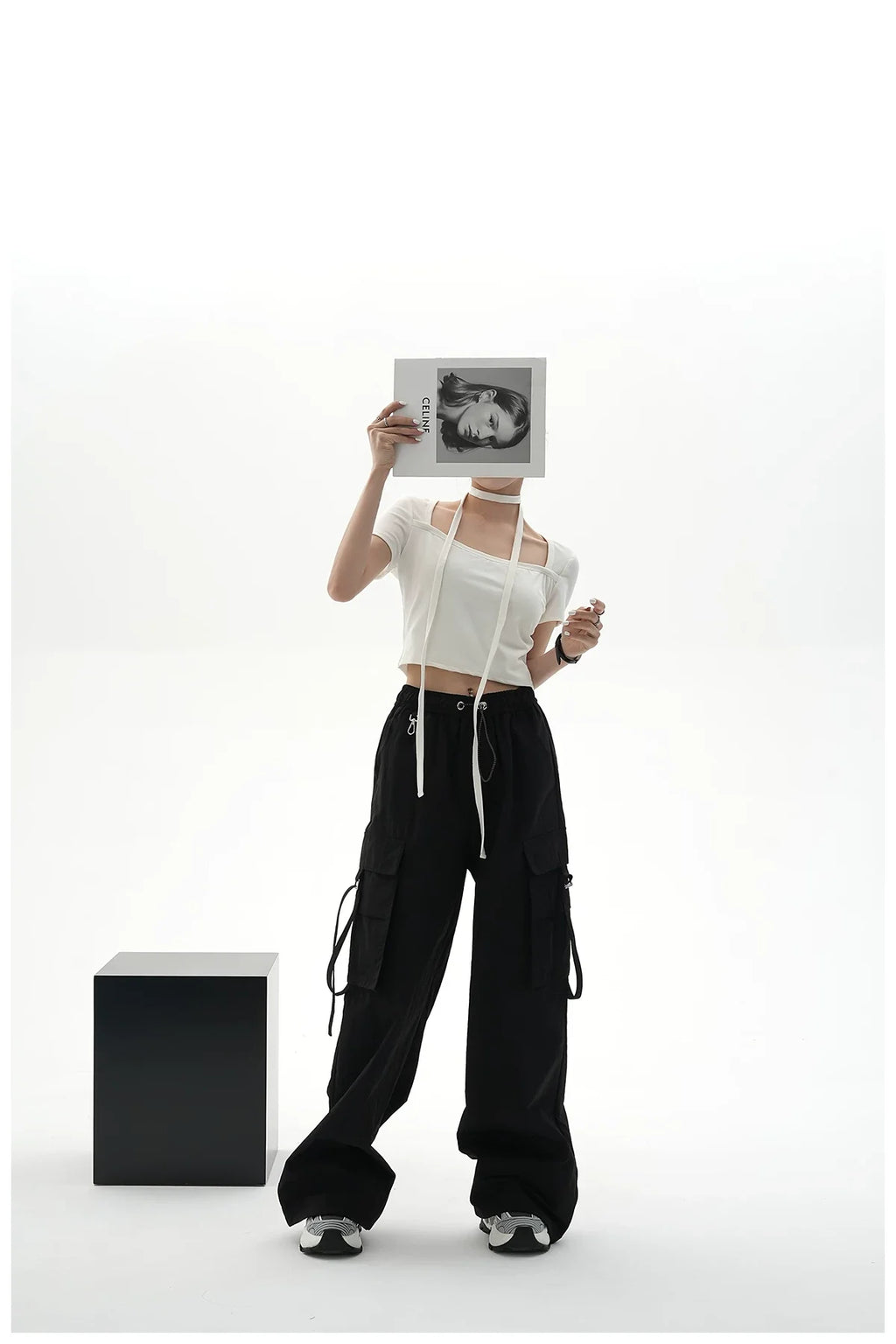 Tie-Detail Square-Neck Cropped T-Shirt