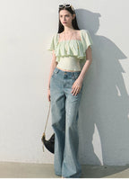 Mint Dream Shimmer Off-Shoulder T-Shirt