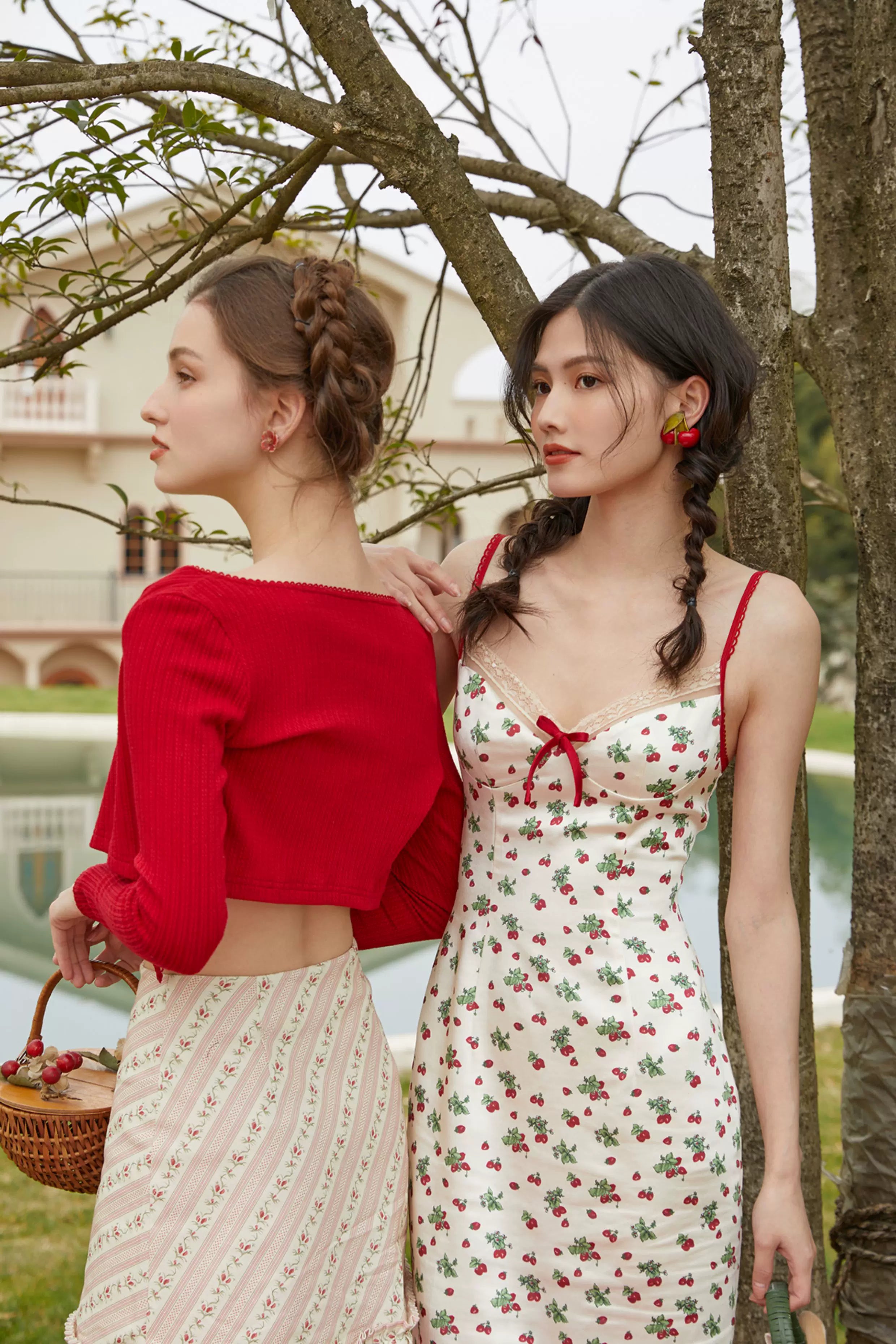 Vintage Satin Floral Slip Dress & Cardigan Set