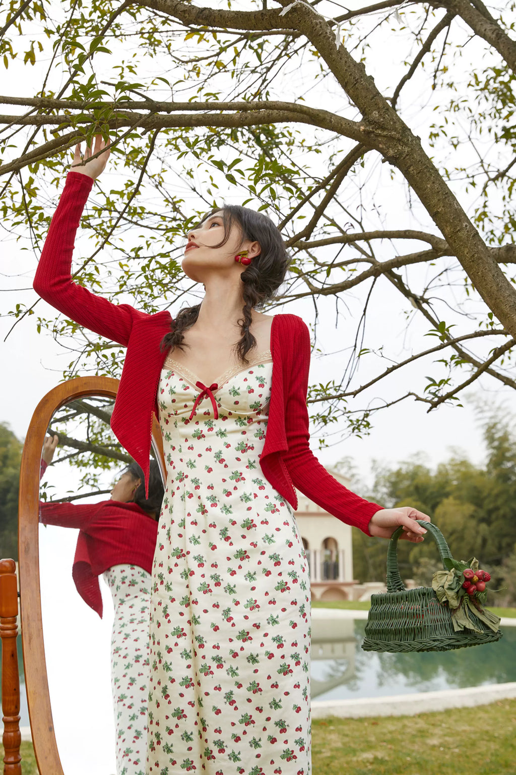 Vintage Satin Floral Slip Dress & Cardigan Set