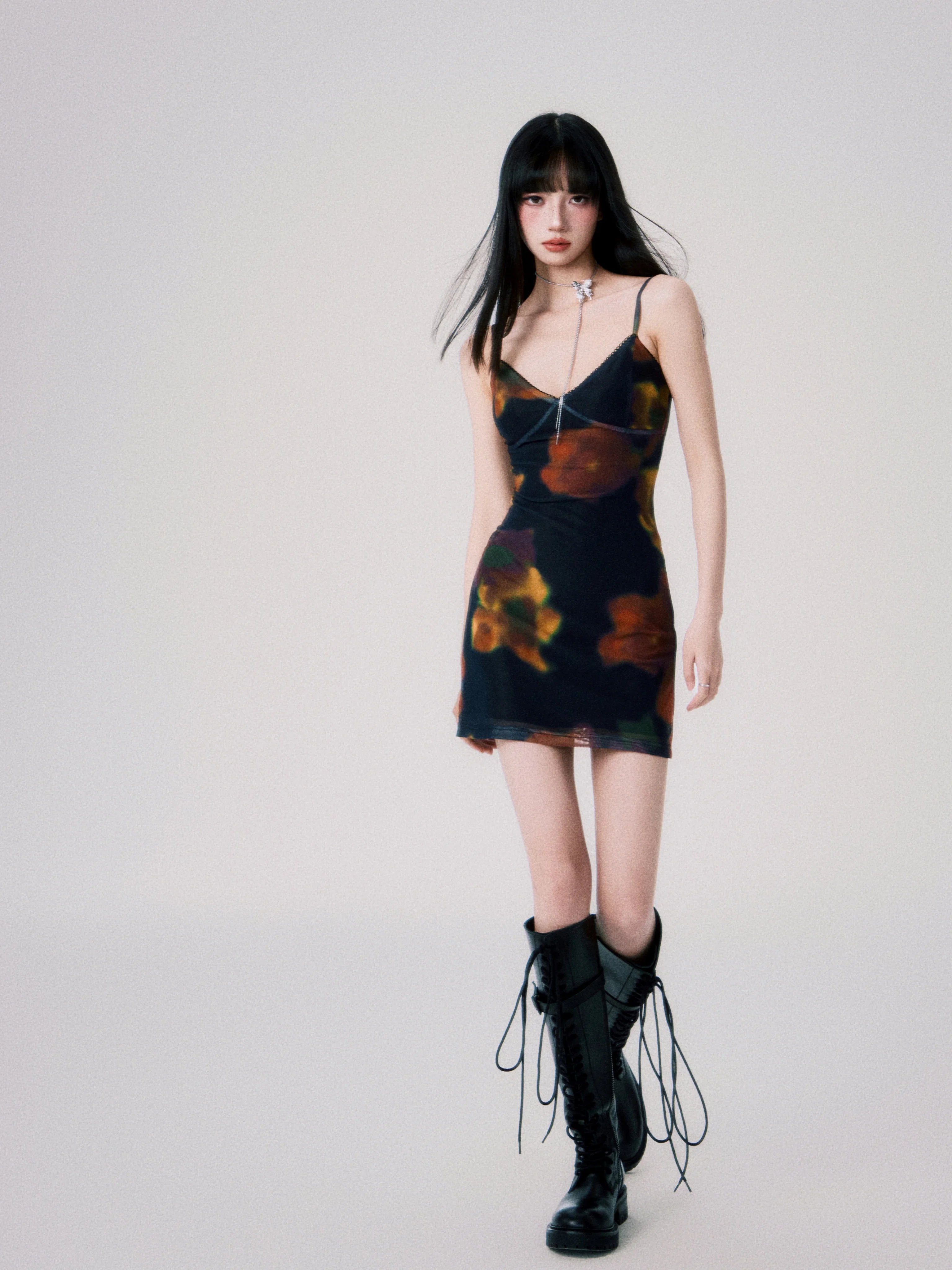 Vintage Printed Spaghetti-Strap Dress