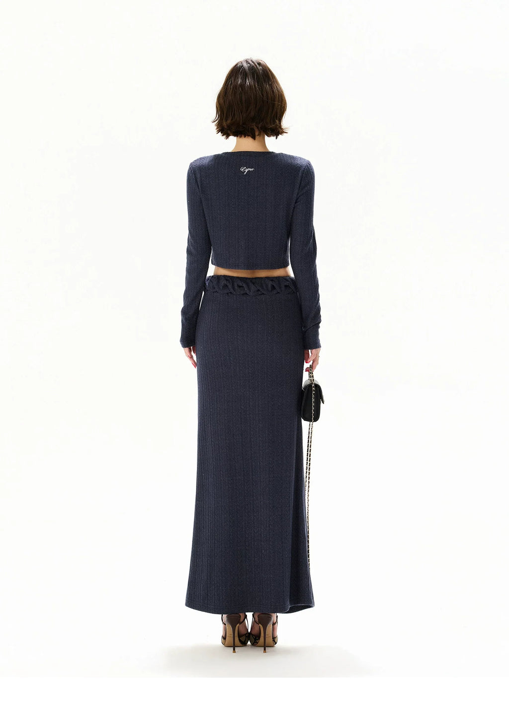 Navy Lace Panel Two-Piece Knit Set