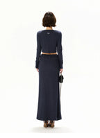 Navy Lace Panel Two-Piece Knit Set