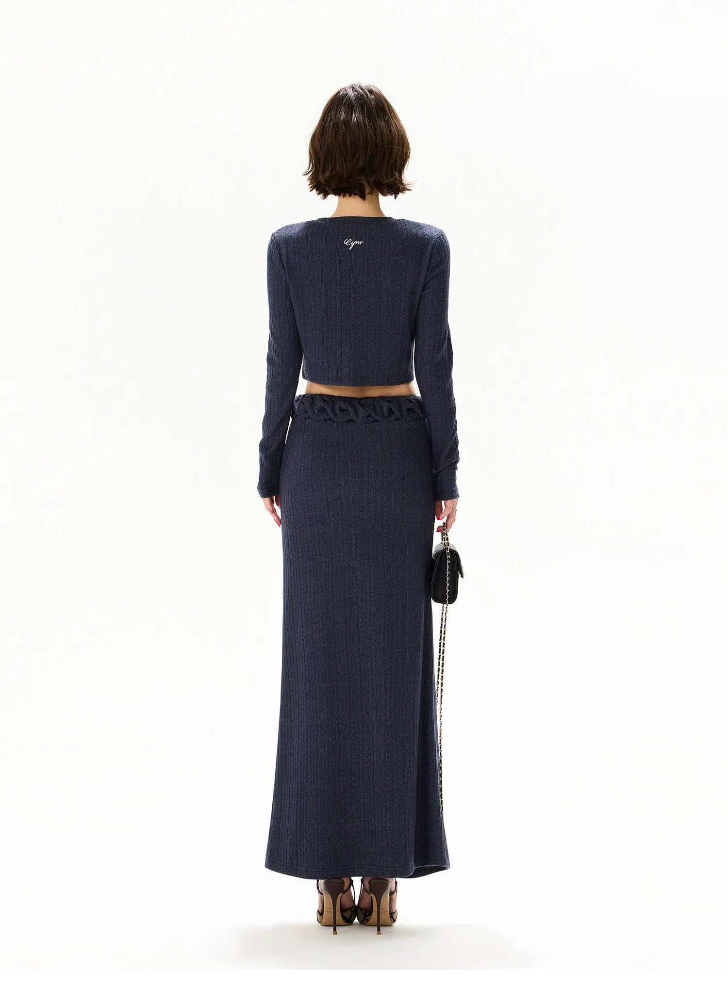 Navy Lace Panel Two-Piece Knit Set