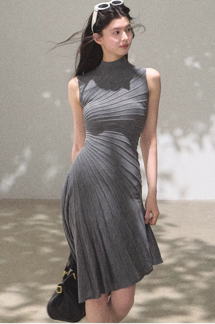 Her Poem Luxe 80s Pure Wool Sleeveless Waist-Cinched Dress