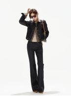 Plaid Mid-Rise Flared Wide-Leg Jeans