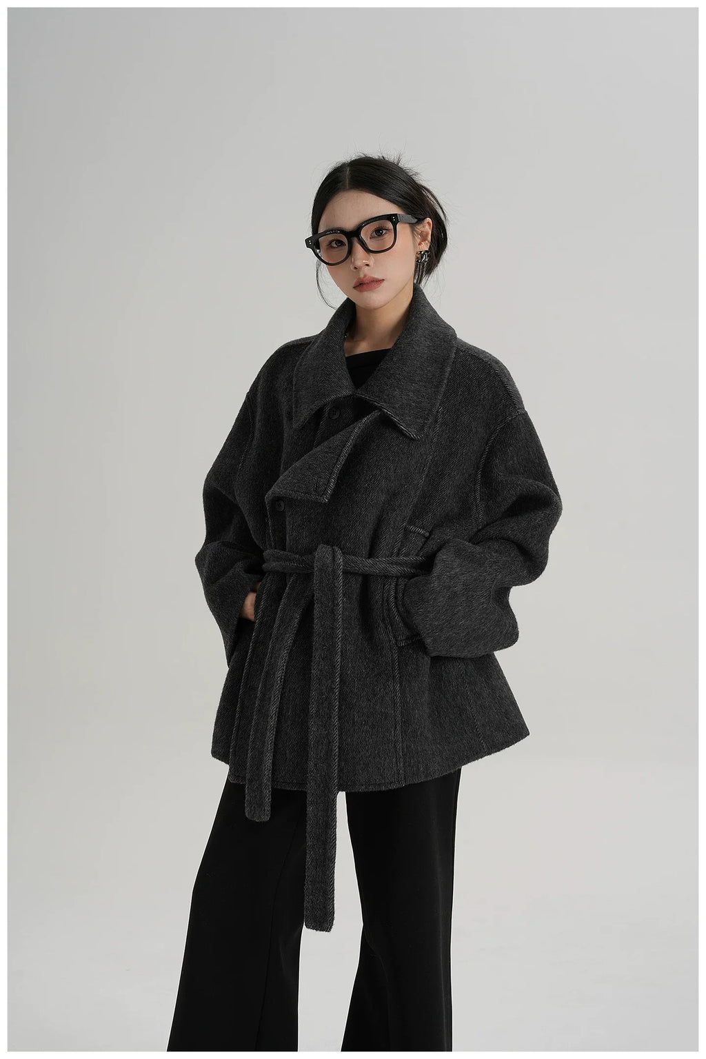 Tie-Detail Patchwork Double-Faced Wool Jacket