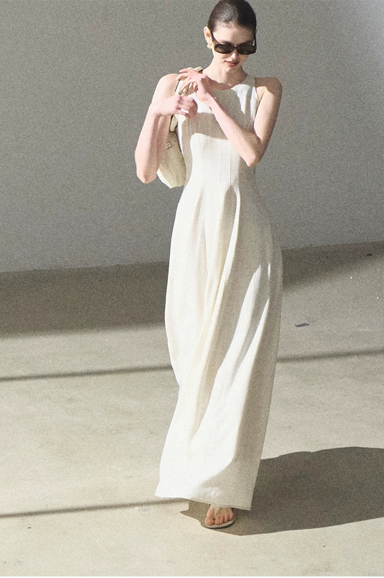 Golden Thread Linen-Blend Sleeveless A-Line Maxi Dress