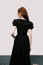 Puff-Sleeve Waist-Defined Maxi Dress
