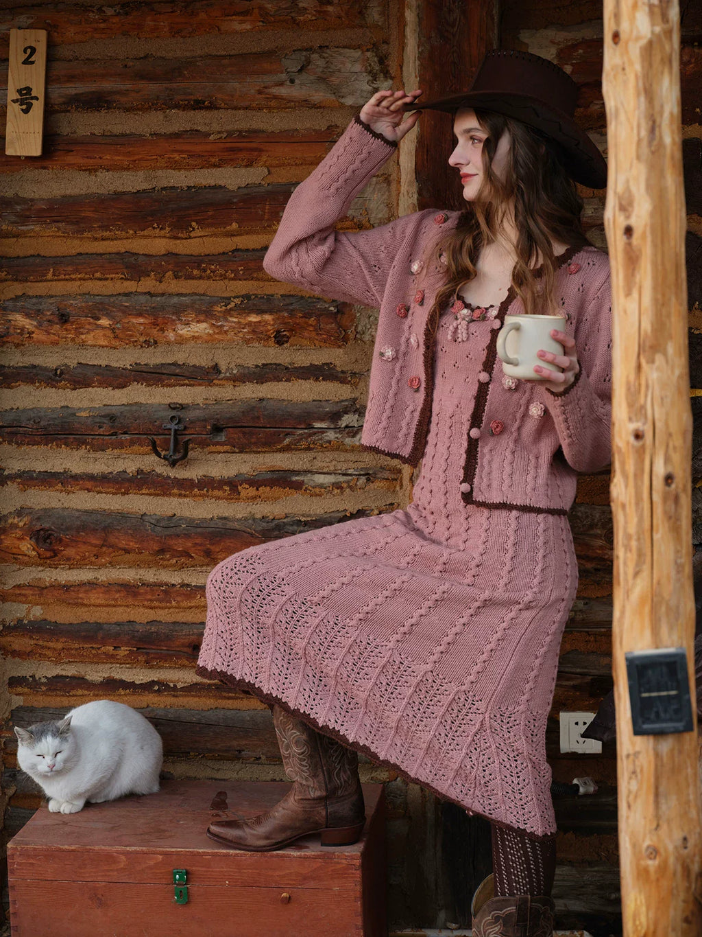 Floral Juliet Vintage Knit Dress & Cardigan Set