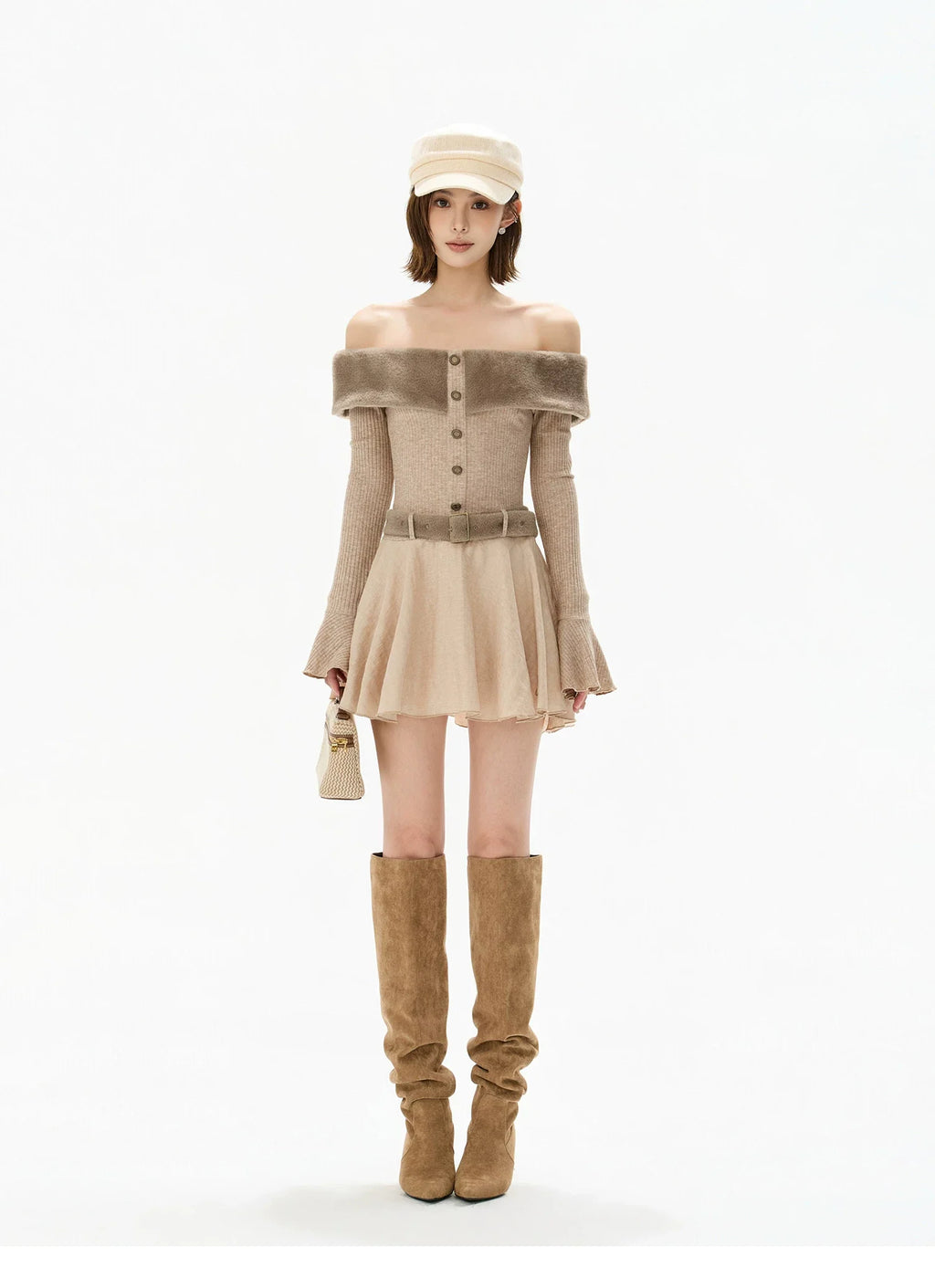 Mink Knit Off-Shoulder Dress