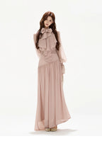 V-Neck Lantern Sleeve Maxi Dress