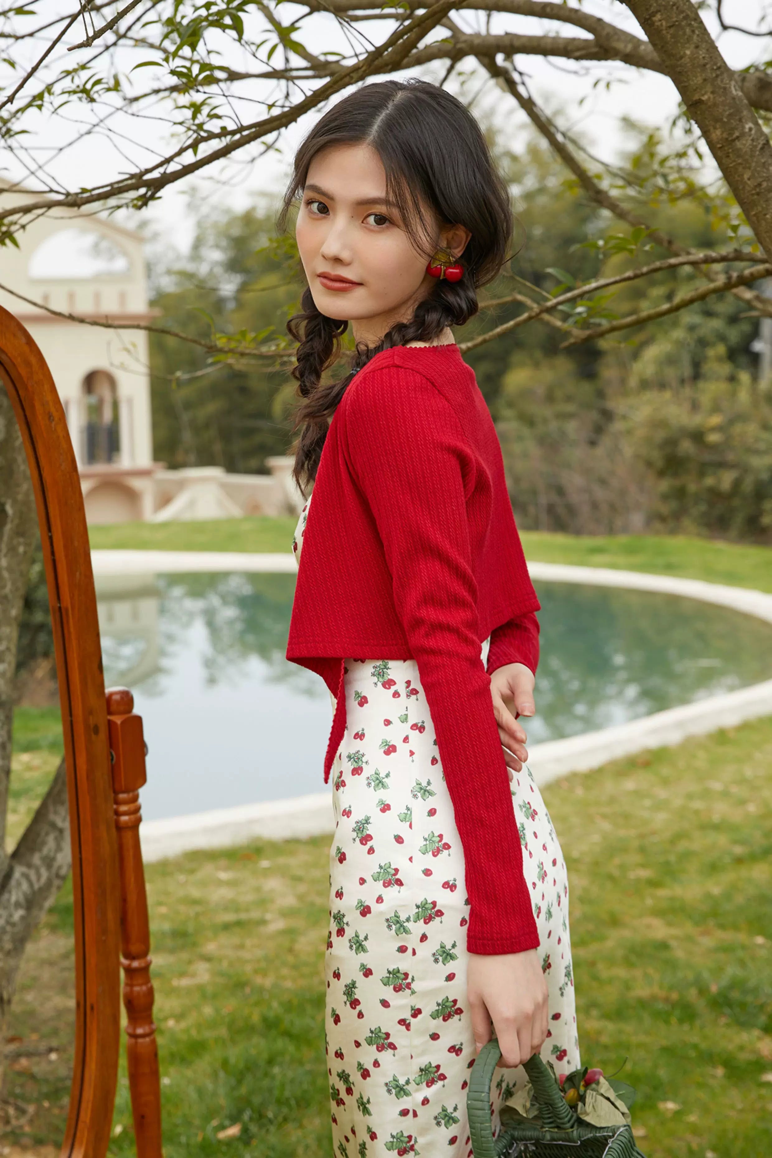 Vintage Satin Floral Slip Dress & Cardigan Set