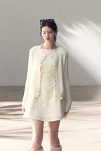 Wool-Blend Waist-Cinched Fitted Dress