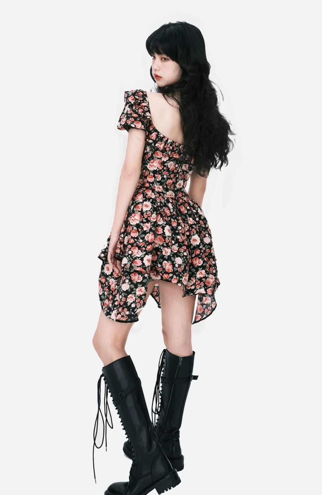 Lace-Up Asymmetric Waist-Defined Dress