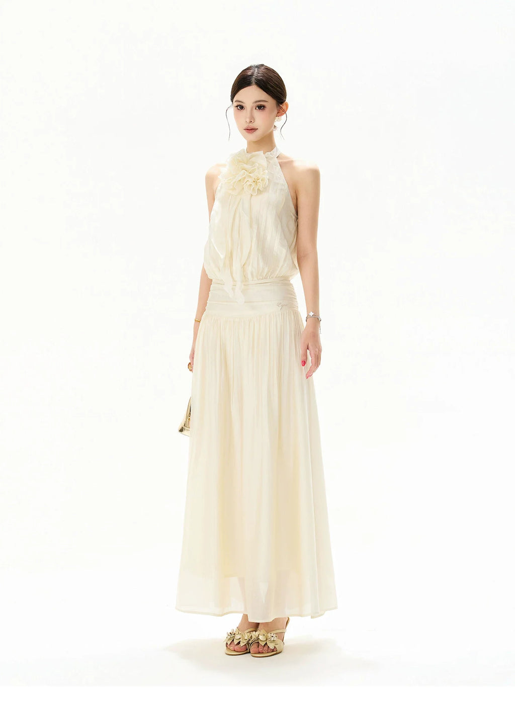 Floral Halterneck Draped Maxi Dress
