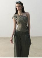 White Jade Asymmetric Draped T-Shirt