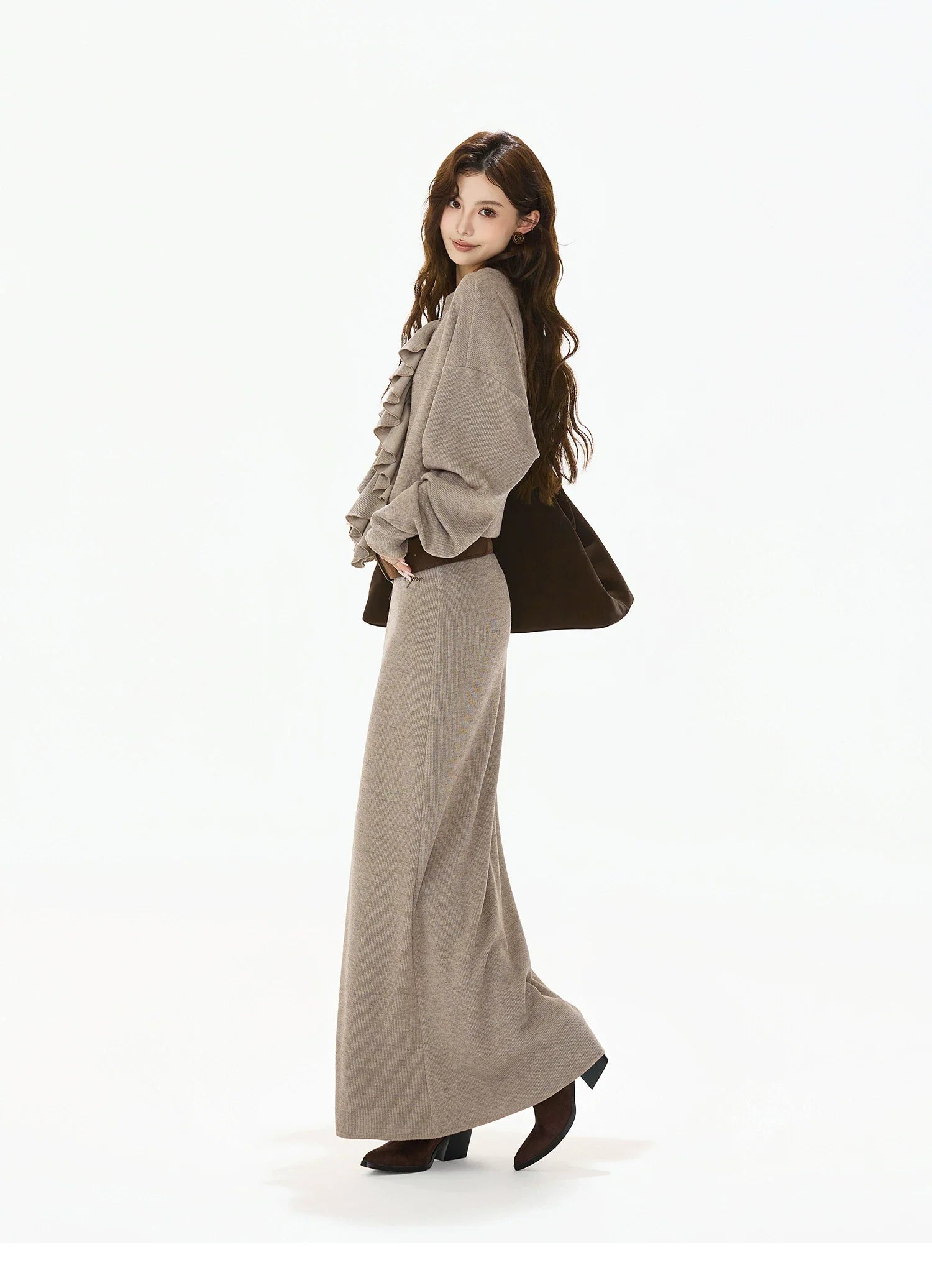 Logo-Embroidered High-Waist Knit Maxi Skirt