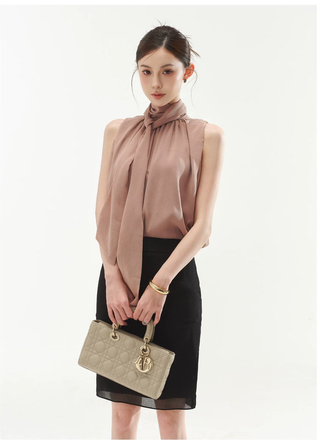 Sleeveless Drape Top & High-Waist Straight Midi Skirt Set