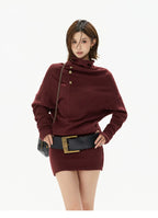 Cowl-Neck Batwing Sleeve Knit Mini Dress