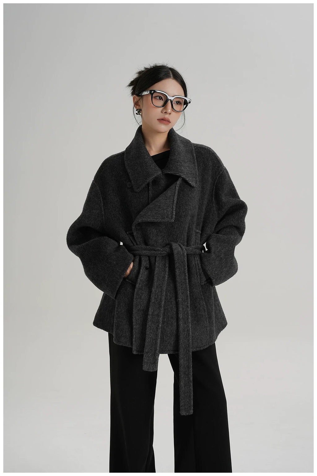Tie-Detail Patchwork Double-Faced Wool Jacket
