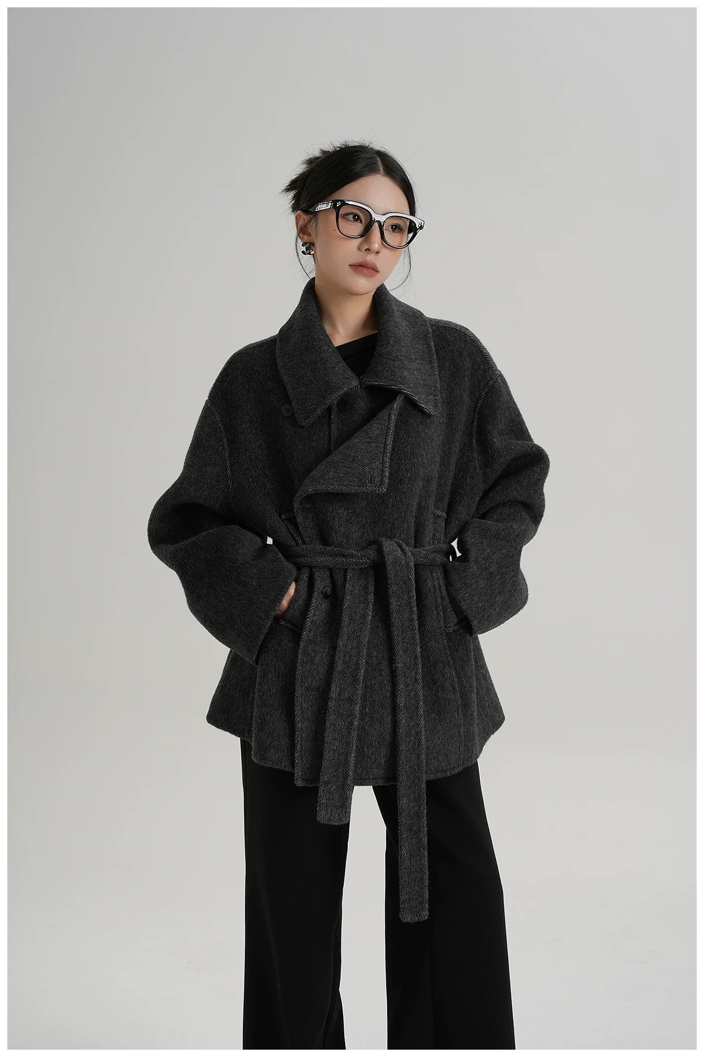 Tie-Detail Patchwork Double-Faced Wool Jacket