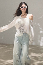 Bohemian Cut-Out Embroidered Wide-Leg Denim Trousers