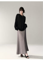 French Satin Acetate A-Line Midi Skirt