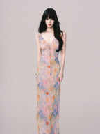 Floral V-Neck French Slip Maxi Dress