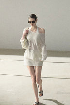 Asymmetric Wool-Modal Lightweight Off-Shoulder Knit T-shirt