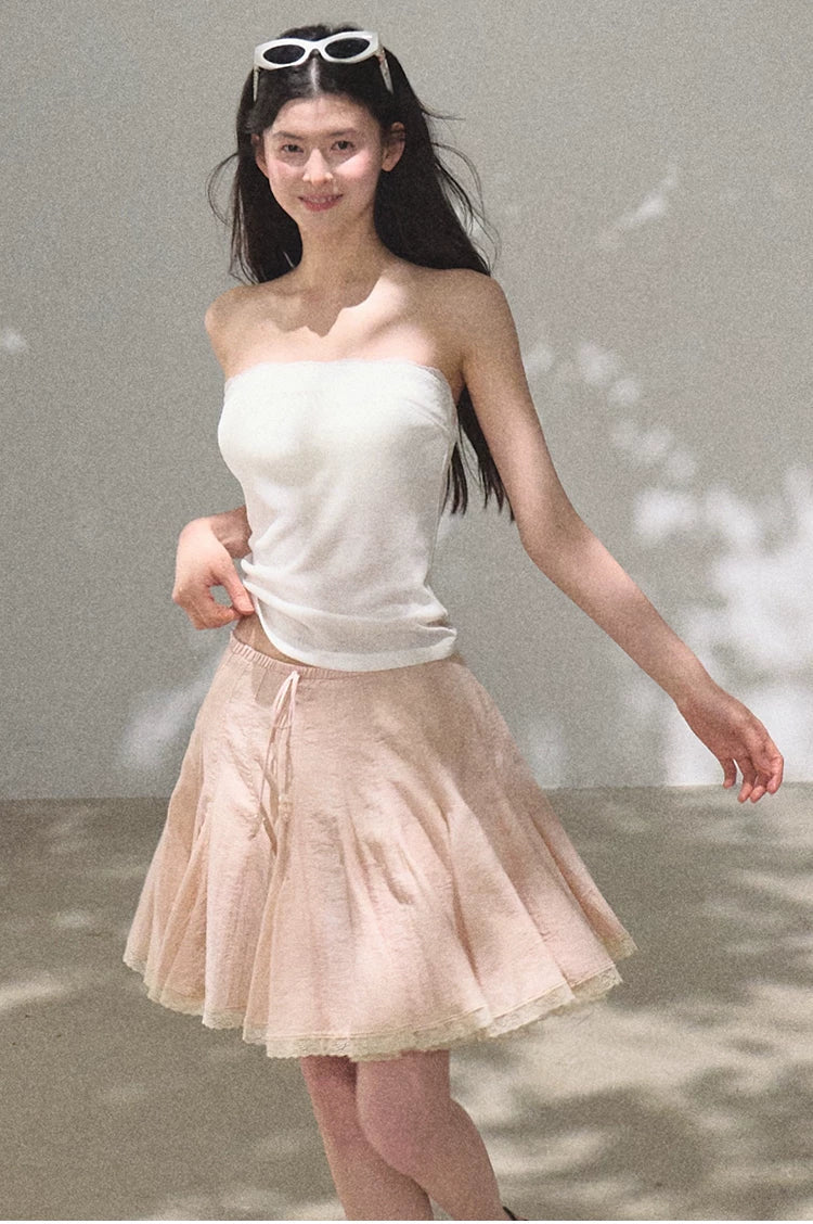 Linen Lace Trim Off-Shoulder Bandeau