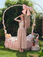 French Sweet Floral Corset Slip Pink Dress