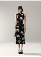 Gilded Velvet Floral Cheongsam Dress