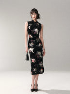 Gilded Velvet Floral Cheongsam Dress