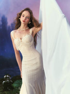 Vintage Shell-Texture Stretch Mermaid Slip Dress