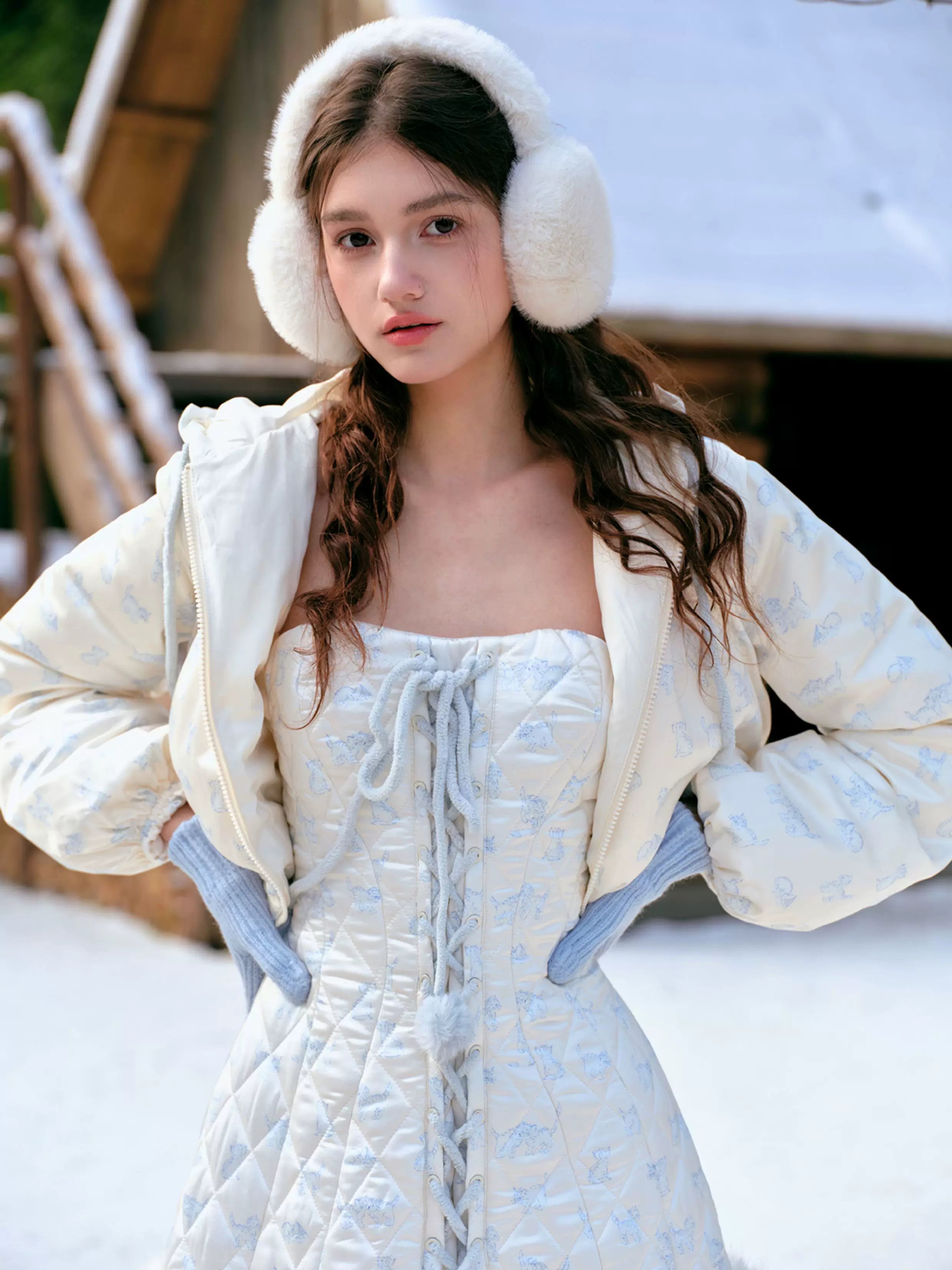 French Sweet Quilted Down Dress & Jacket Set