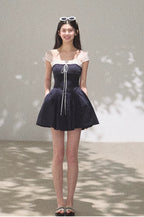 Lace-Spliced Cinched-Waist Vacation Camisole Dress