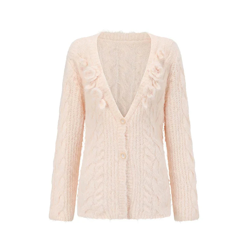 Hand-Crocheted Wool Knit Cardigan
