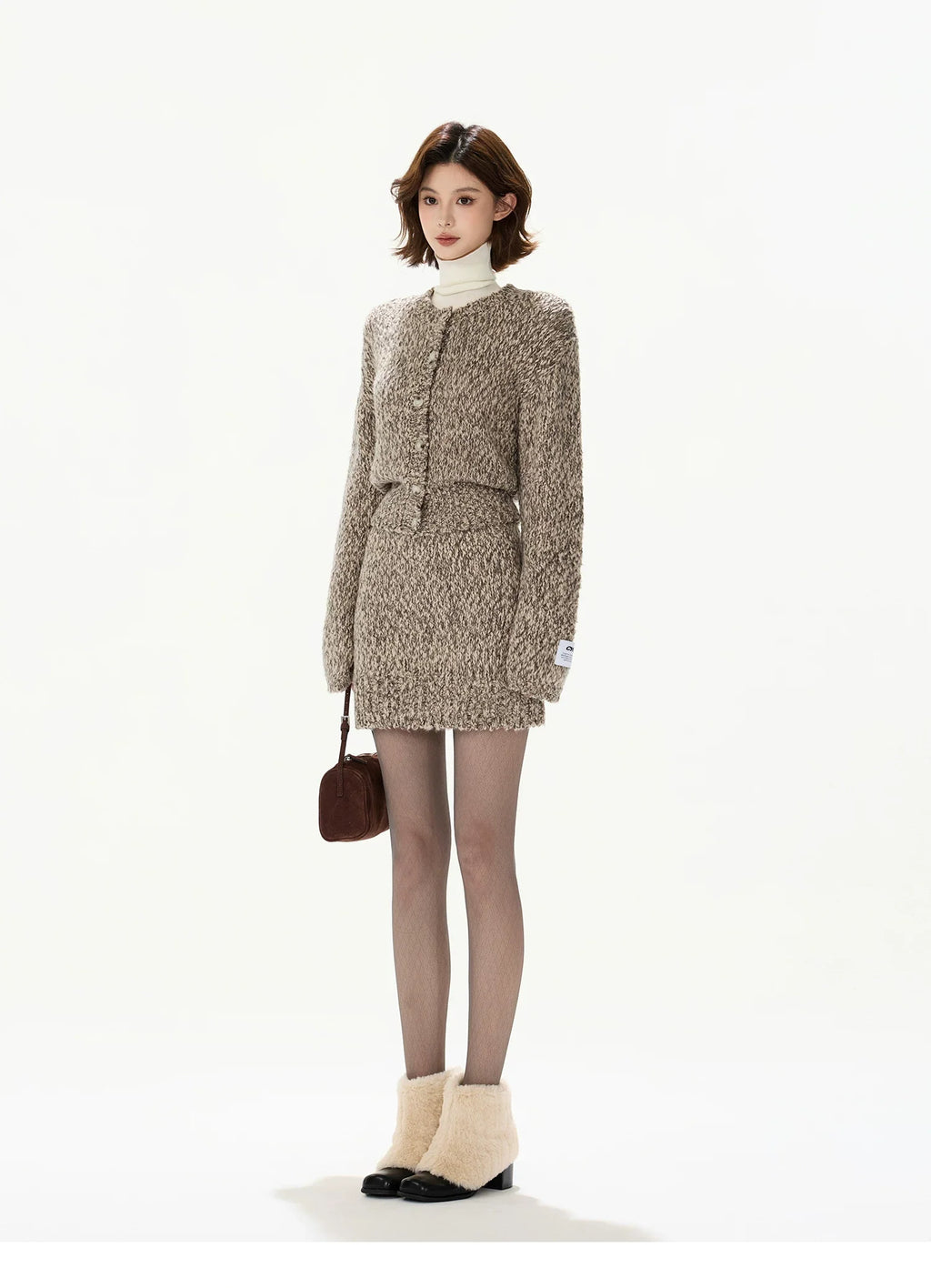 Wool Knit Cardigan & Mini Skirt Set