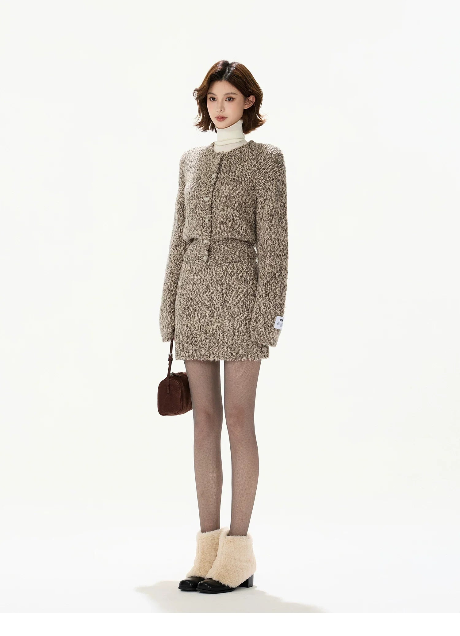 Wool Knit Cardigan & Mini Skirt Set